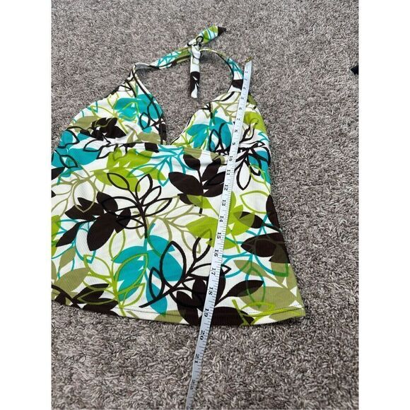 vintage y2k body i.d. ribbed tankini swim halter top retro groovy leaf print S/M - Picture 5 of 7